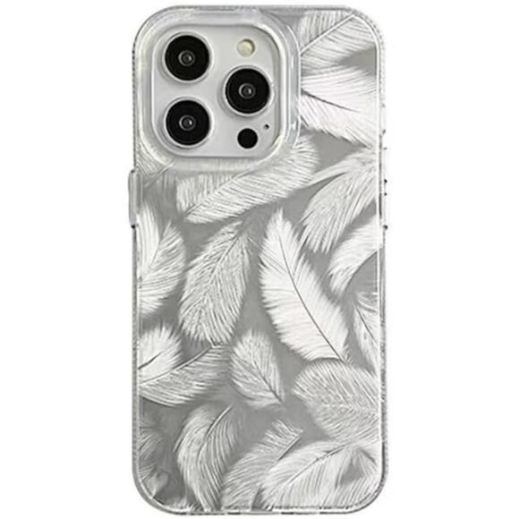 iPhone 16 Pro Case Silver Glitter Feather Design Girl Case - Picture 7 of 7